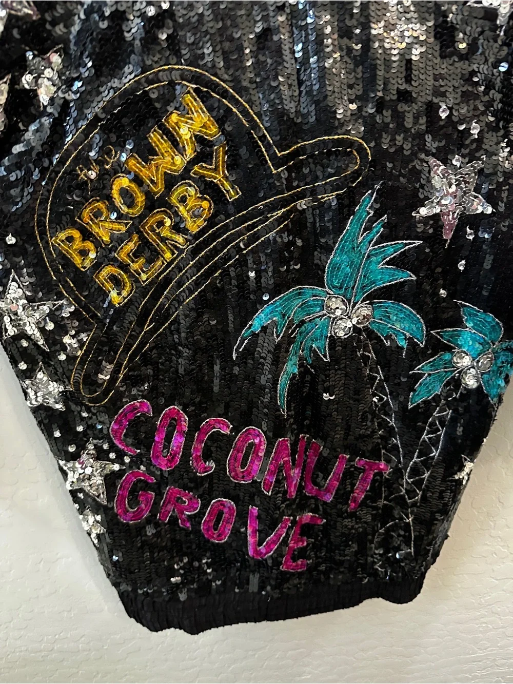 Vintage MODI Silk Sequin Jacket- Brown Derby Coconut Grove- Hollywood Art Wear
